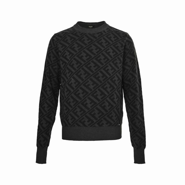 Fendi 25Fw Ff All-over Jacquard Crew Neck Sweater. Made of 20% Merino wool, this