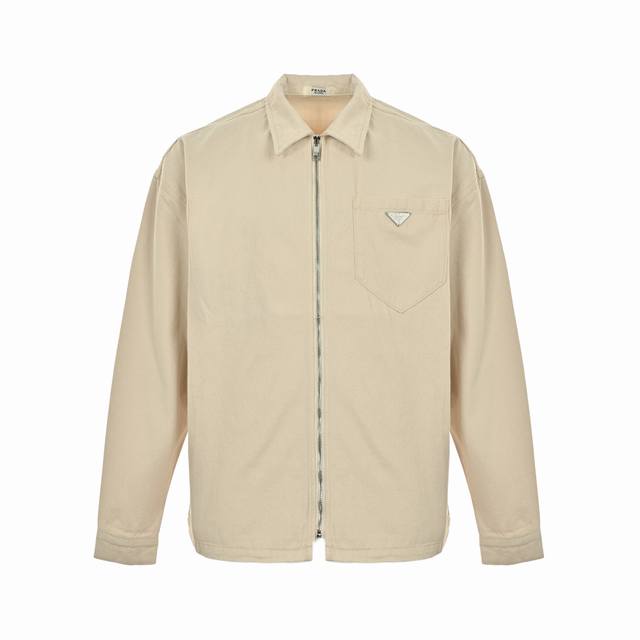 Prada Triangle Logo Pocket Zipper Denim Jacket (Ddd). Custom-made raw denim fabr