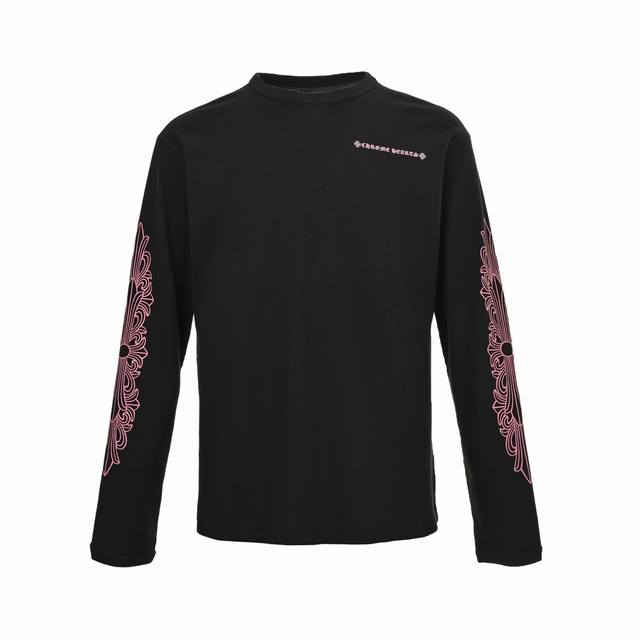Chrome Hearts long-sleeved T-shirt with pink printed Sanskrit waffle pattern on
