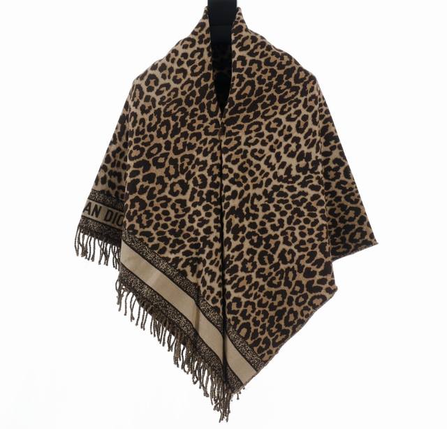 Dior Leopard Print Jacquard Wool and Cashmere Long Scarf/Shawl (70% wool + 30% c