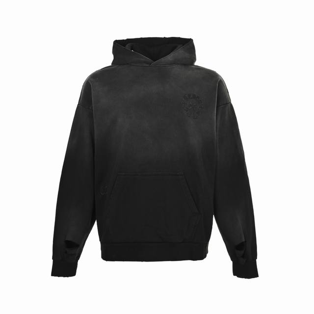 Chrome Hearts 25Fw Distressed Washed Hooded Sweatshirt with Back Applique. Made