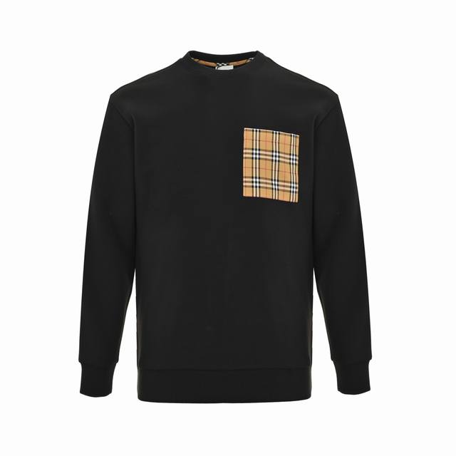 Burberry 25Ss Pocket Check Sleeves with Large Logo Space Cotton Sweatshirt. Clas