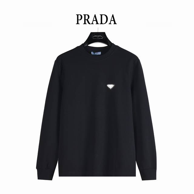 Prada 25Fw Long-Sleeve T-Shirt with Metal Triangle Logo and Embroidered Arch Bri