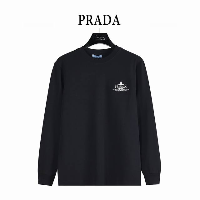 Prada 25Fw Long-Sleeve T-Shirt with Large Embroidered Logo and Signature Letters