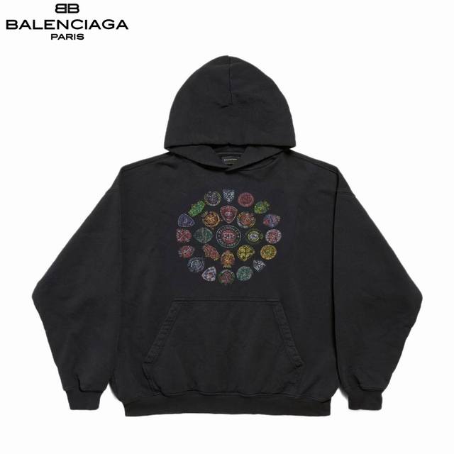 Balenciaga 25Fw Logo Distressed Hooded Sweatshirt (Ddd) Features a computer-gene