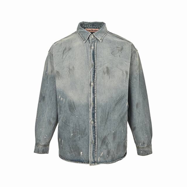Acne Studios Denim Logo Distressed Splatter Denim Shirt Jacket Size: Xs-M (Runs