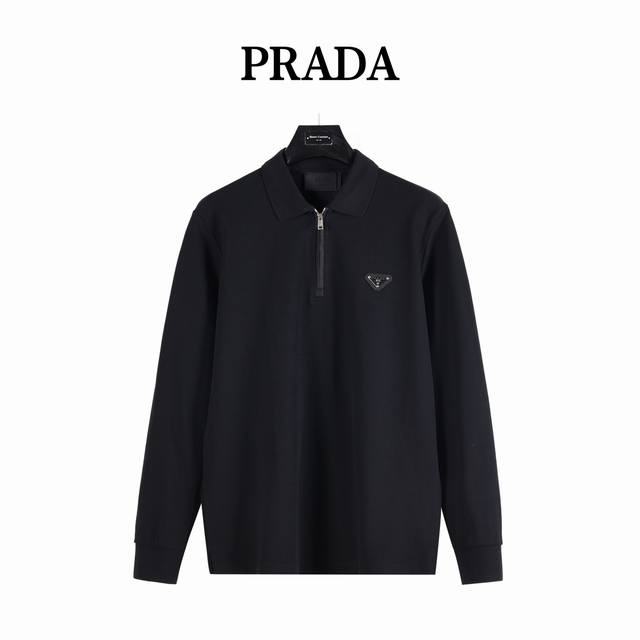 Prada Half-Zip Collar Long-Sleeve Polo Shirt (Ddd) Made with custom fabric. Infu