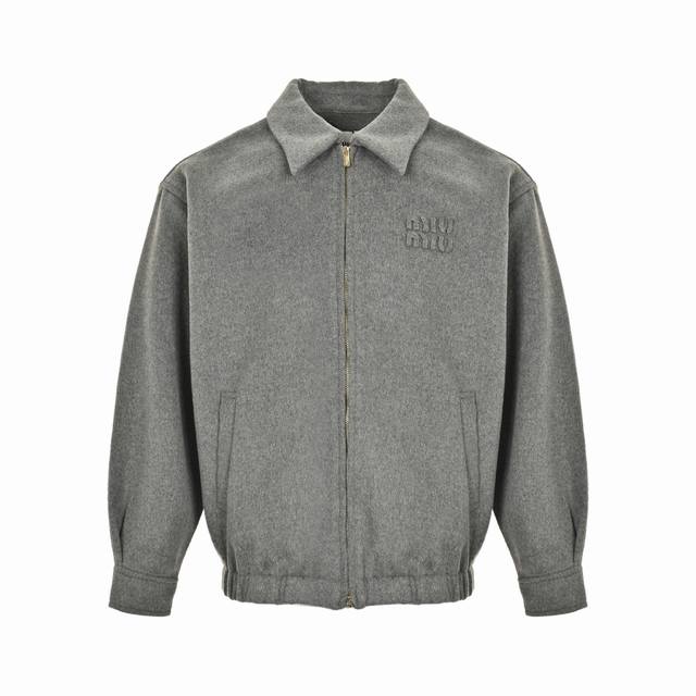 Miu Miu 25Fw Embroidered Logo Zipper Cashmere Jacket (Ddd). The fabric is 80% ca