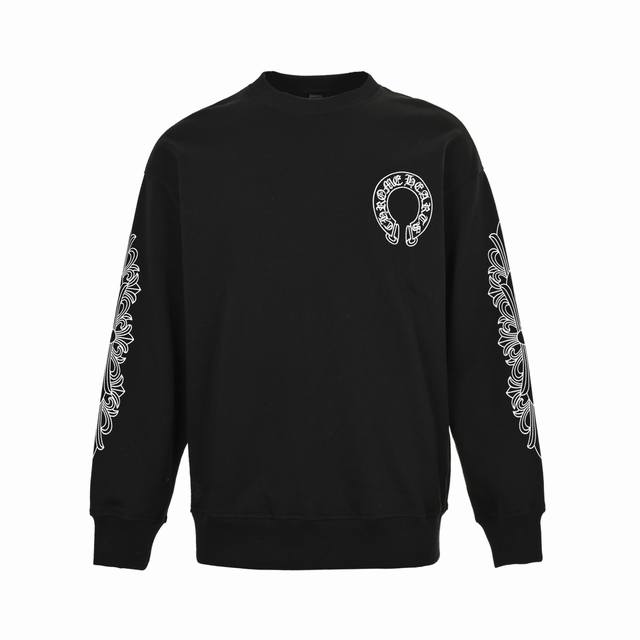 Chrome Hearts Crew Neck Sweatshirt with Horseshoe and Sanskrit Embroidered Logo