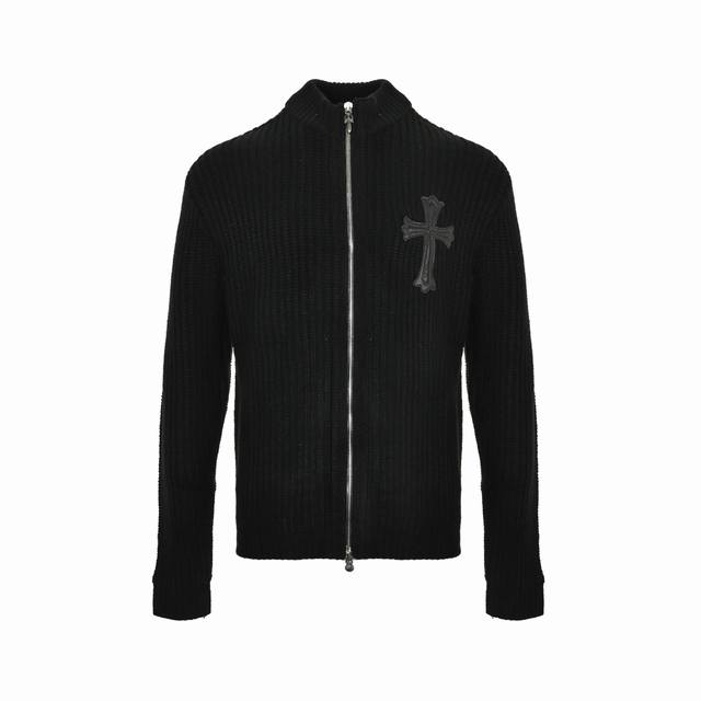 Chrome Hearts 23Fw Cross-Panel Silver Zipper Wool Cardigan. Made of 80% wool and