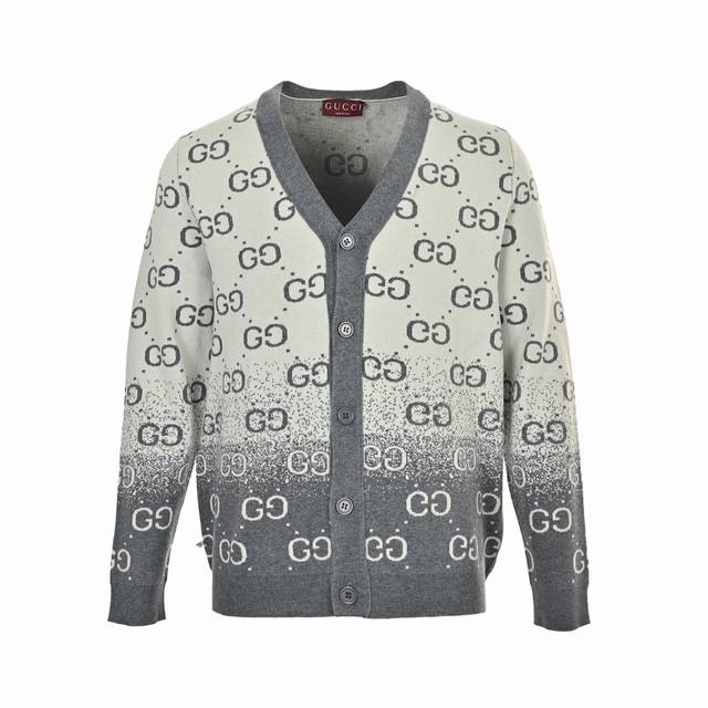 Gucci All-over Double G Jacquard Gradient Cardigan. This wool cardigan uses 26-c
