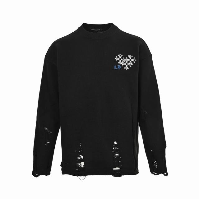 Chrome Hearts Embroidered Disc Sanskrit Cross Ripped Sweater So beautiful it'll