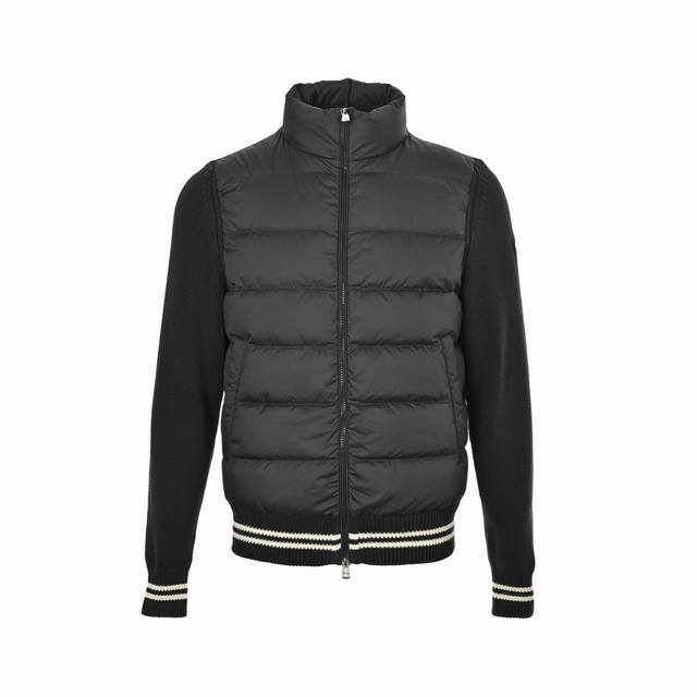 Moncler Patchwork Knitted Sleeve Stand Collar Thin Down Jacket. This jacket feat