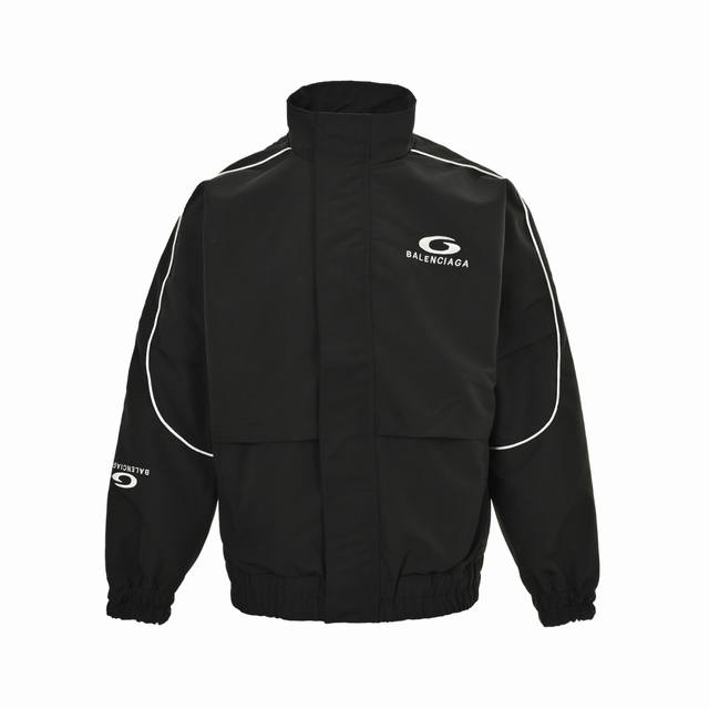 Balenciaga Logo Embroidered Zipper Jacket Embroidery: Straight lines are straigh