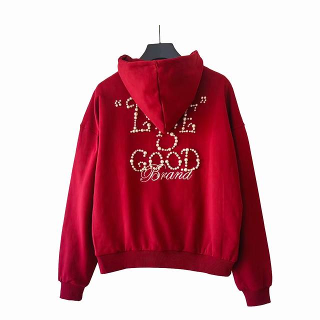 Real shot details + size chart. Goodbrand pearl slogan loose zip-up cardigan hoo