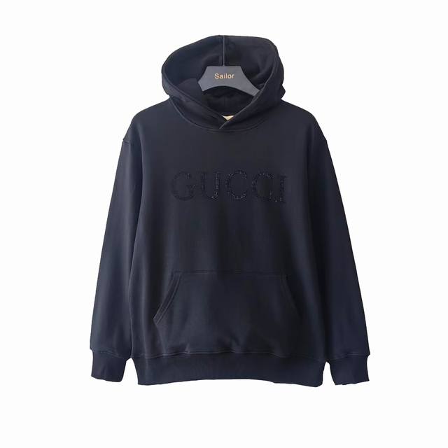 Real shot details + size chart Gucci rhinestone logo hoodie Made with custom-sup