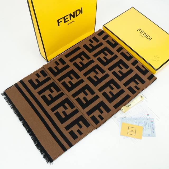 Fendi Fd Monogram All-over Logo Wool Knitted Long Scarf with Small Tassels #Rese