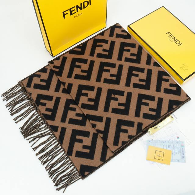 Fendi Classic Cashmere & Wool Long Scarf (Monograph) Made of wool and cashmere.