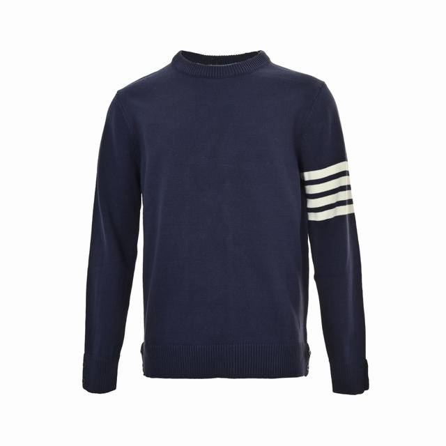 Thom Browne Yarn-Dyed Four-Stripe Crew Neck Sweater (Ddd). Made with custom 26S