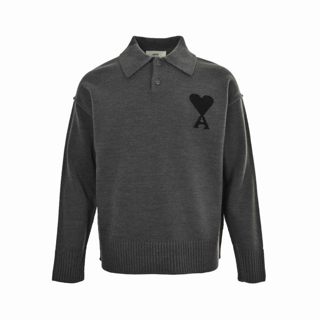 Ami 25Fw Heart Jacquard Collar Polo Sweater ( Original Version Purchased 4700).