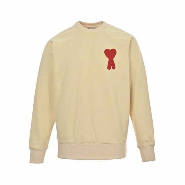 Ami Crocheted Heart Embroidered Crew Neck Sweatshirt, 410g Fine Cotton, High-Qua