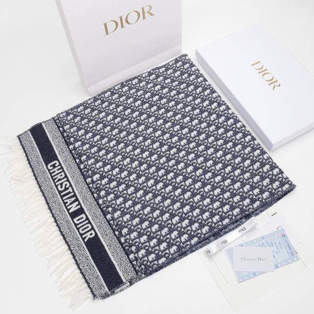 Dior 2022 New All-over Print Wool and Cashmere Long Scarf. Wool and cashmere fab