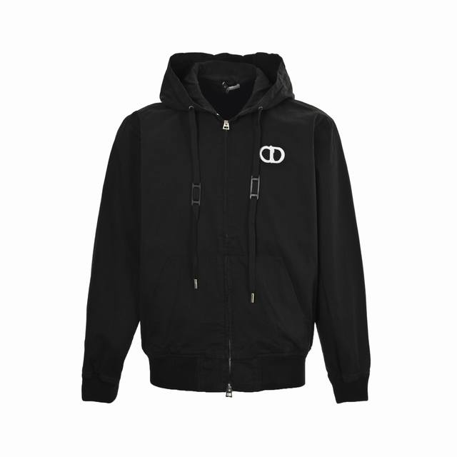 Dior Cd Embroidered Letter Print Zipper Hooded Trench Coat. Made with imported r