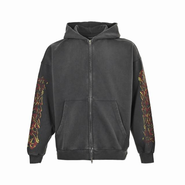 Balenciaga 25Fw Disaster Zipper Hooded Sweatshirt Jacket. Custom-woven and dyed