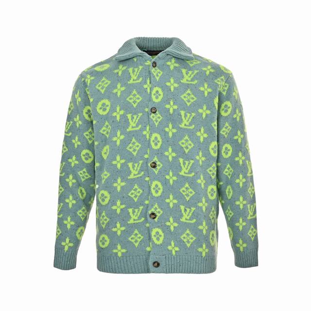 Louis Vuitton 25Fw All-over monogram jacquard cardigan sweater. Made with import