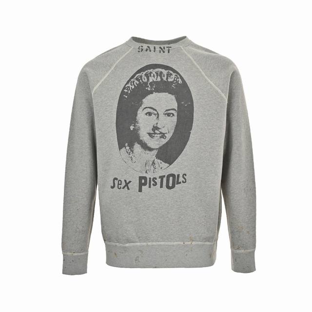 Saint Michael 24Fw Queen Elizabeth Distressed Print Crew Neck Sweatshirt (Ddd).