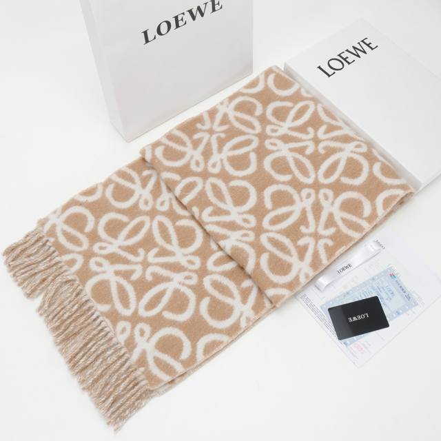 Loewe 23Fw Double-sided jacquard wool and mohair tassel long scarf. Made of wool