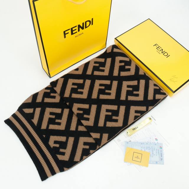 Fendi Fd Monogram Ff Cashmere and Wool All-over Print Knitted Scarf #Reseller Ve