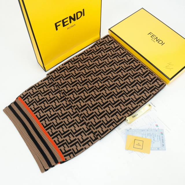 Fendi monogram all-over logo wool knit long scarf #Retail version Pure cashmere
