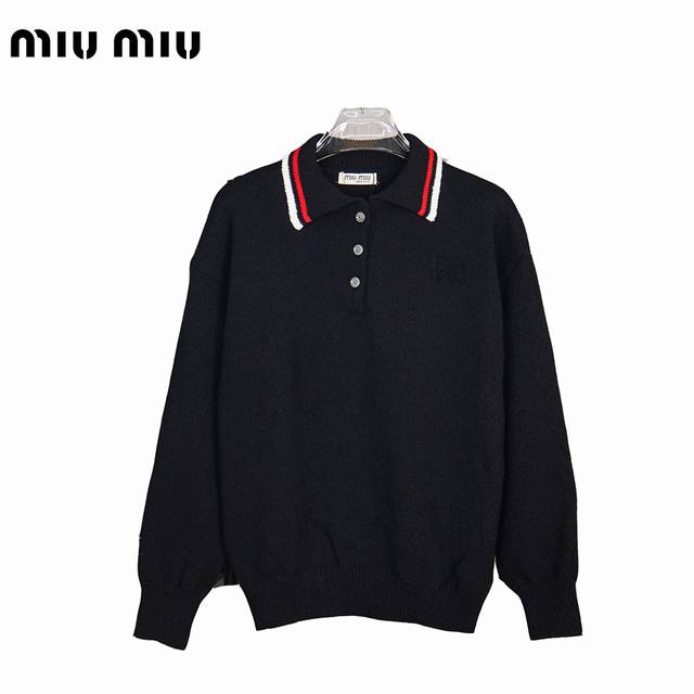 Miu Miu 25Fw Striped Polo Long-Sleeve Shirt with Subtle Logo A classic Miu Miu l