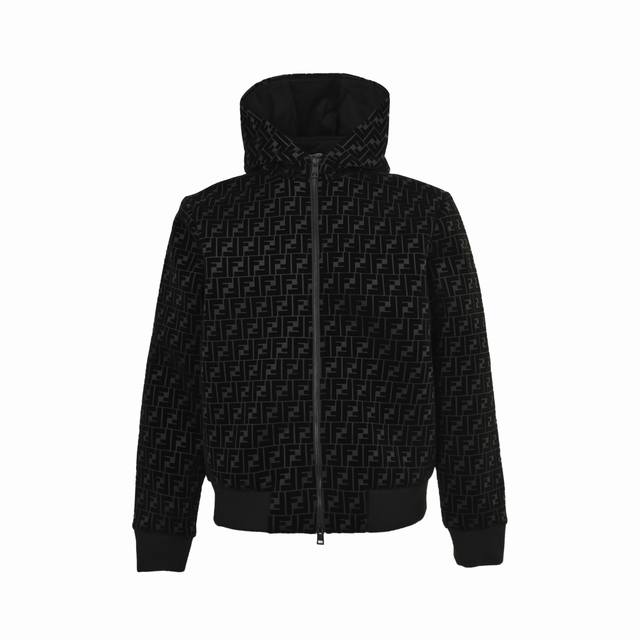 Fendi Ff Flocked Zip-Up Hooded Jacket. Made of plain weave fabric, it is durable