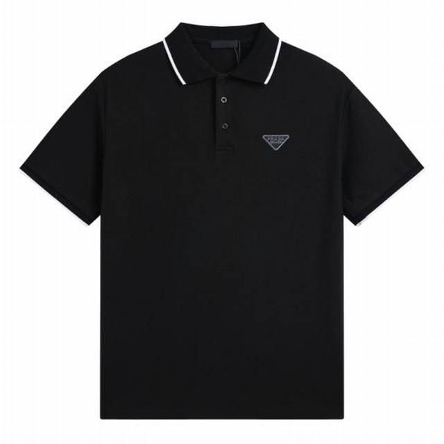 Prada 25Ss Polo Short-Sleeve T-Shirt with Contrasting Color Embroidery on the Ch