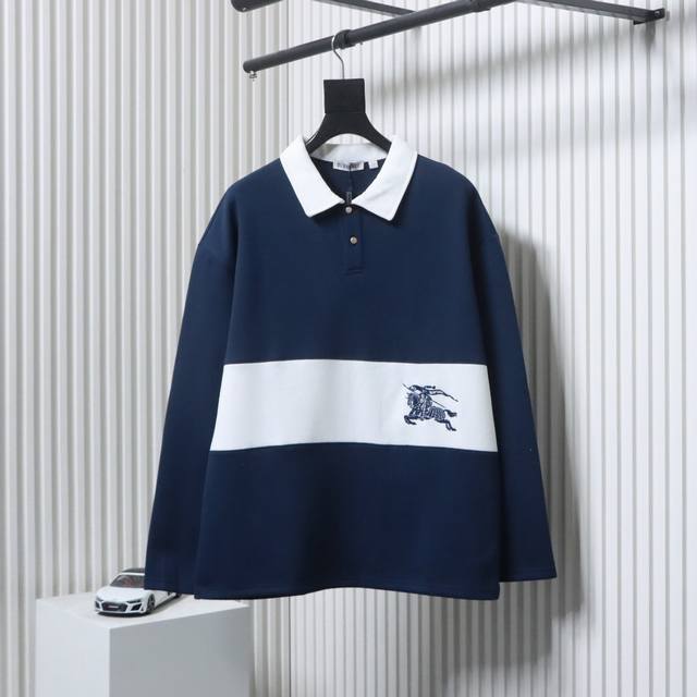 Burberry Polo Shirt with Piece Trim Collar and Long Sleeve (Ddd). Made with cust