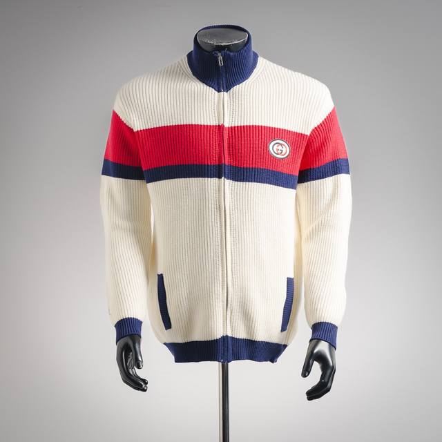Gucci 25Fw Double G Color Block Zipper Knit Sweater Cardigan. Made of 240% fine