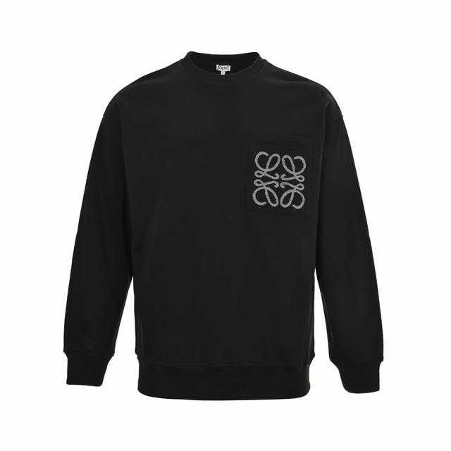 Loewe Pocket Logo Jacquard Crew Neck Sweatshirt. Made of 420G terry cloth, dyed