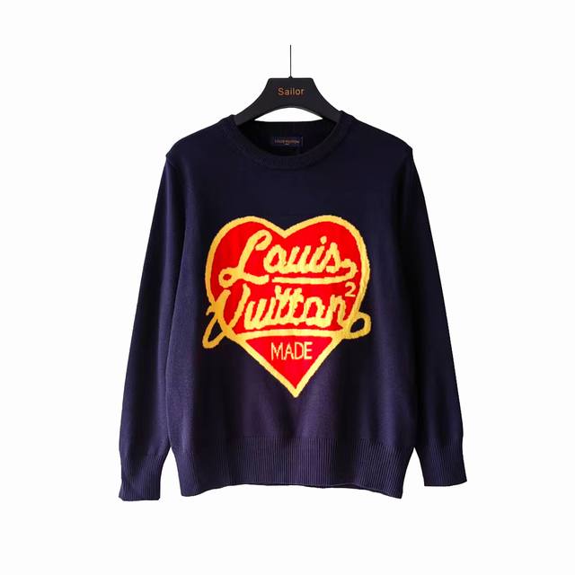 Real shot details + size chart. Louis Vuitton Heart Jacquard Crew Neck Knit Swea
