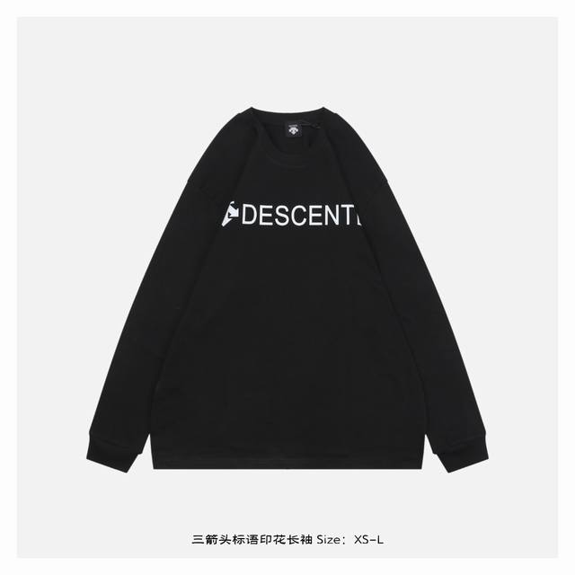 Three-Arrow Slogan Print Long-Sleeve T-Shirt. Inspired by 1980s retro style, thi