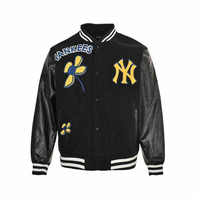 Mlb Floral Embroidery Baseball Jacket. Made of 800g wool blend fabric, this jack