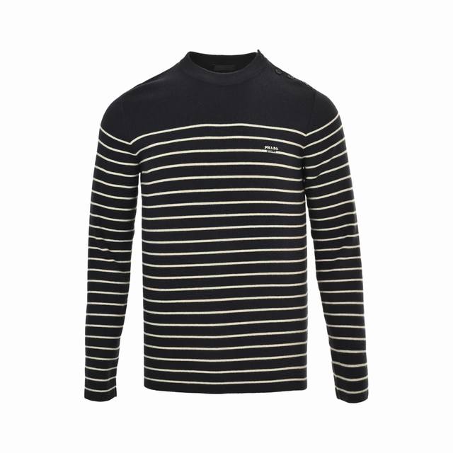 Prada Striped Knit Sweater with Shoulder Buttons and Side Openings (Ddd). Made f