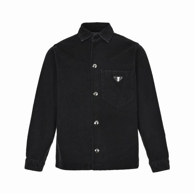 Prada Washed Triangle Label Denim Shirt (Ddd). The entire shirt is made of custo