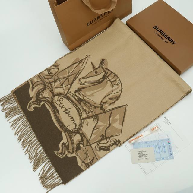 Burberry 2024 New Tower Bridge Knight Horse Cashmere Scarf Hunter Beige #Reselle