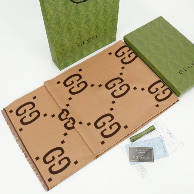 Gucci Gucci Hot Selling Item Gg Logo Jacquard Wool and Silk Scarf #Retail Versio