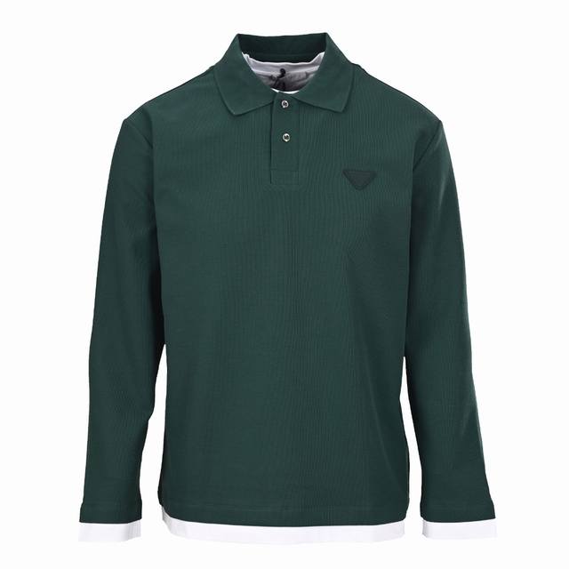 Prada Prd patchwork label faux two-piece long-sleeved polo shirt. Purchased from