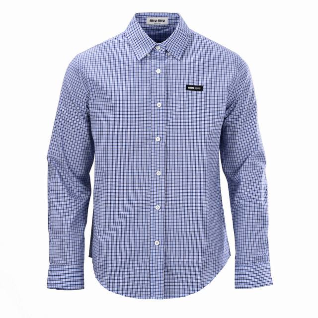 Miu Miu Mm New Fine Blue Check Long-Sleeve Shirt (Ddd). Authentic product purcha