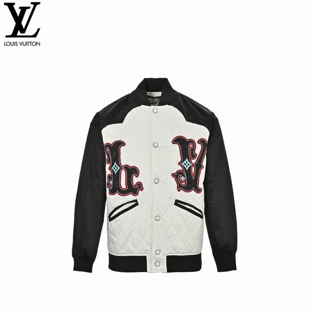 Louis Vuitton 24Fw Monogram Letter Quilted Baseball Jacket. The fabric is a cust