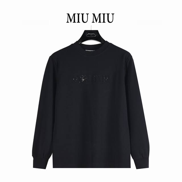 Miumiu 25Fw Dark Pattern Woven 3D Letter Embroidery Long-Sleeve T-Shirt A simple